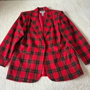 Prophecy by Sag Harbor Plaid Blazer Women's 12 Red Wool Blend Single Button